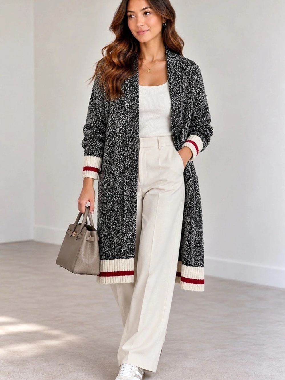 Marled Grey & White Cardigan Size S/M Like New